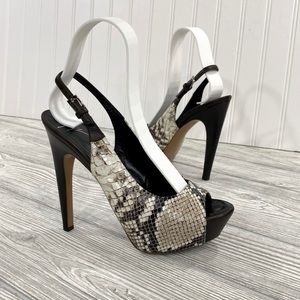 Giuseppe Zanotti Leather Snake Print Peep Toe Slingback Platforms - sz 37.5